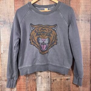 Boho Tiger Third Eye Crewneck Cropped Sweatshirt Gray Indie Streetwear Small